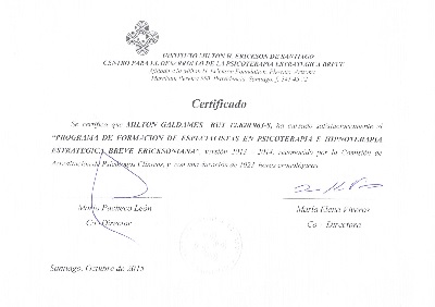 Certificado del Instituto Milton Erickson